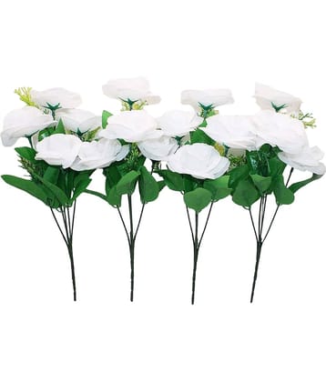 Hidooa - White Rose Artificial Flowers Bunch ( Pack of 4 )