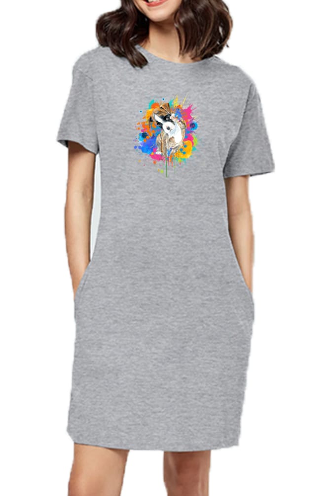 T-shirt Dress With Pockets - Splashes Of Joy Puppy (6 Colours) (Slim Fit)