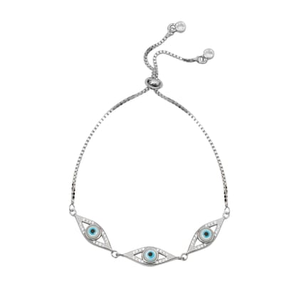 925 Sterling Silver Evil Eye Adjustable Bracelet with Blue CZ Stones for Women & Girls | Protection Charm Bracelet I Weight - 5.69 g 925 Sterling Silver Evil Eye Adjustable Bracelet with Blue CZ Stones for Women & Girls | Protection Charm Bracelet I Weight - 5.69 g