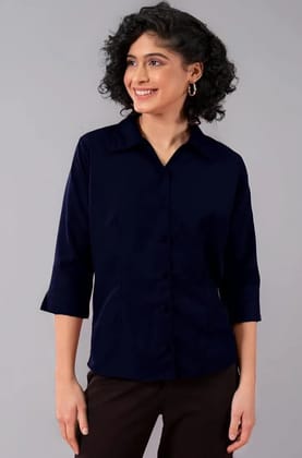 CHARVI NAVY BLUE COTTON BLEND HANDWORK STRAIGHT KURTA WOMEN KURTA