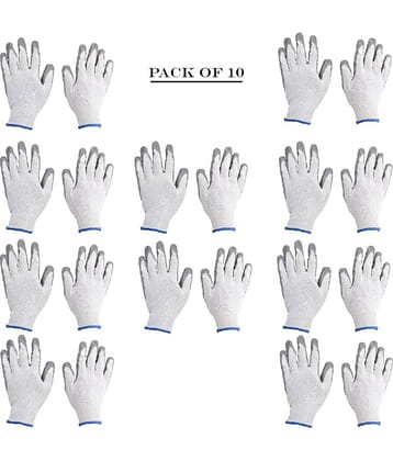 LAXMI White&Grey Nitrile Coated Hand Gloves (Pack of 10) Nylon Safety Glove