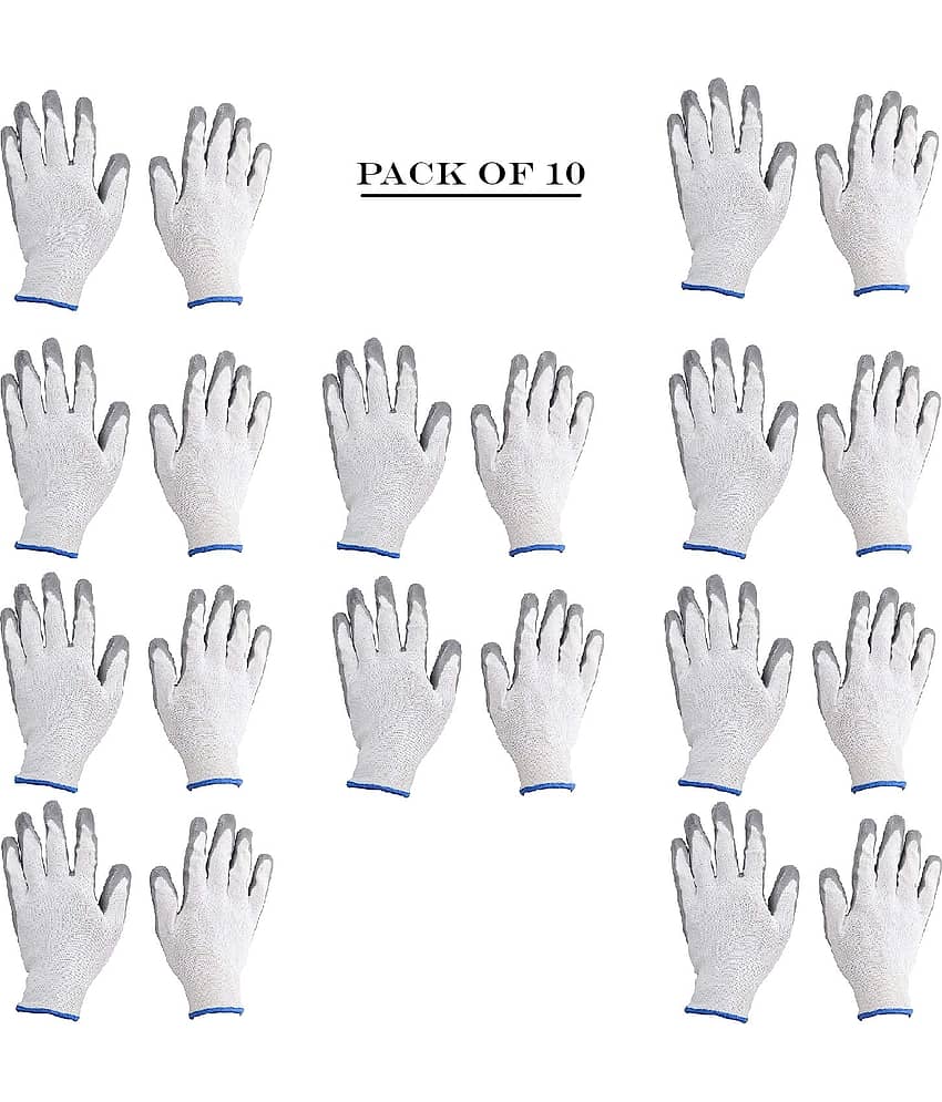 LAXMI White&Grey Nitrile Coated Hand Gloves (Pack of 10) Nylon Safety Glove