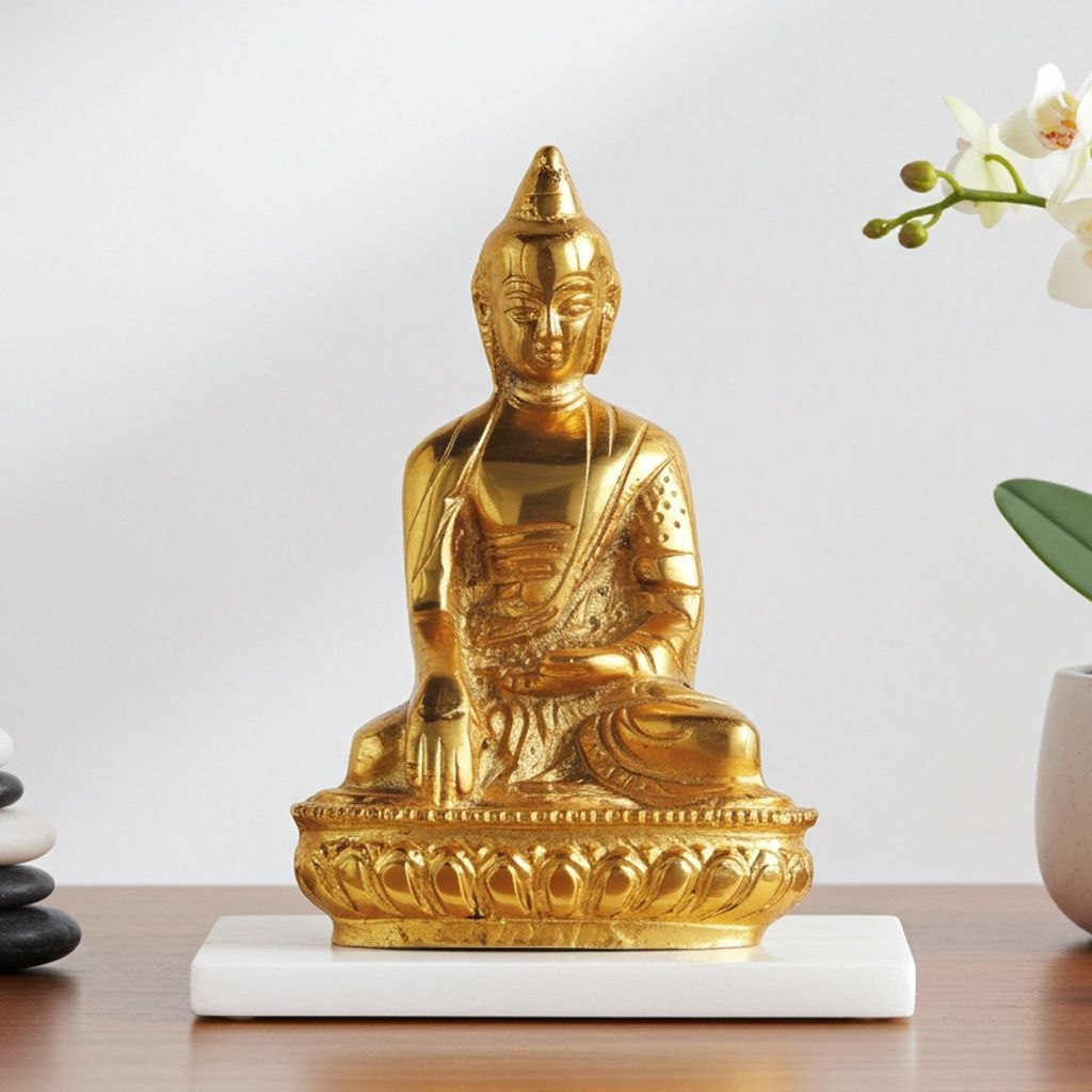 Aluminium Meditating Buddha Showpiece � Peaceful Home Decor Statue, Height : 6 Inch (ASMAS220 G)
