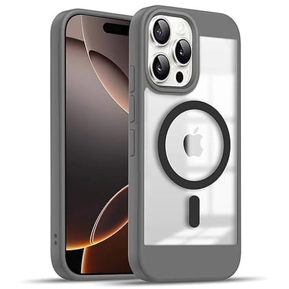 iPhone 16 Pro Cover | Magnetic Charging Compatible | Slim Shockproof Grey Design | Durable Wireless Charging Case | Durable Protection - Grey
