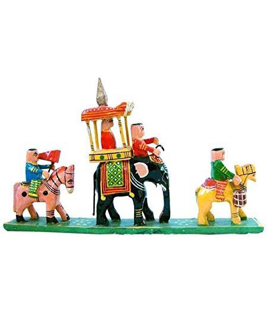 Fashion Bizz Wooden Handicraft Royal Maharaja Procession Decorative Showpiece - 10 cm