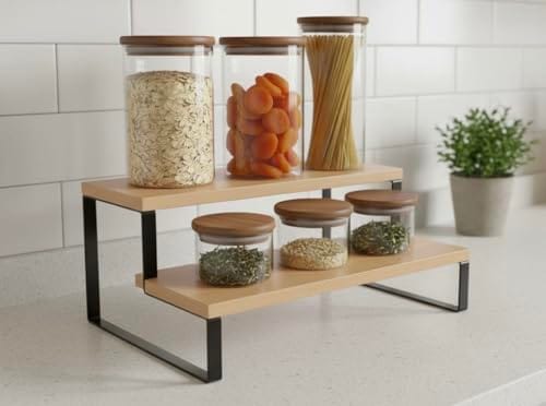2-Tier Kitchen Shelf Rack - Expandable Countertop Organizer for Spice Jars, Jars, and Containers