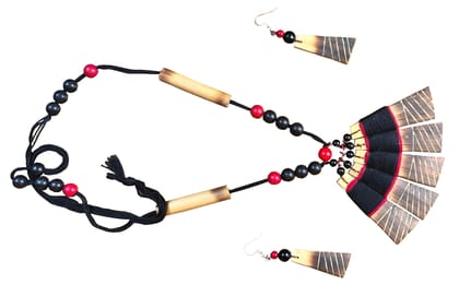 Handmade Bamboo Tribal Jewellery Set for Women and Girls (Black & Maroon Colour)