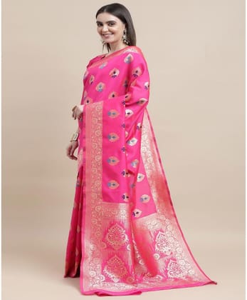 Women's Kanjivaram Silk Designer Weaving Saree with Unstitched Blouse (Pink, 5.50 Mtrs)