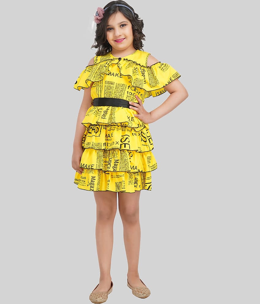 Being Naughty Crepe Fit And Flare Dress For Girls ( Pack of 1 , Yellow )