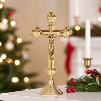Brass Decorative Showpiece Jesus On Cross � Beautiful Christian Symbol For Prayer & Meditation, Height : 12.5 Inch (FMAS377 D)