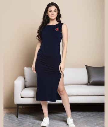 Zima Leto Women Cotton Printed Bodycon Dress ( Navy )