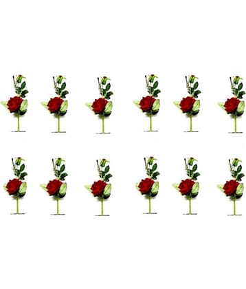 Green plant indoor Rose Red Flowers With Pot - Pack of 12