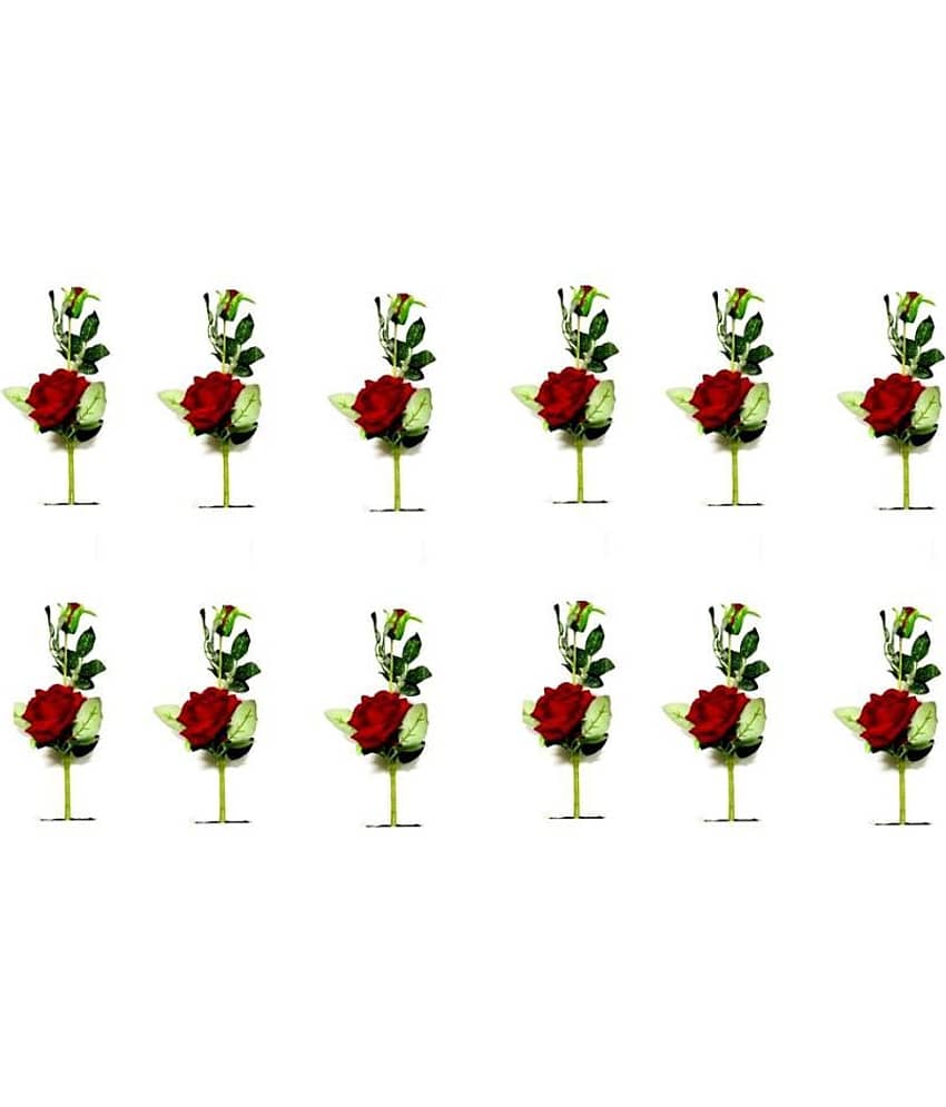 Green plant indoor Rose Red Flowers With Pot - Pack of 12