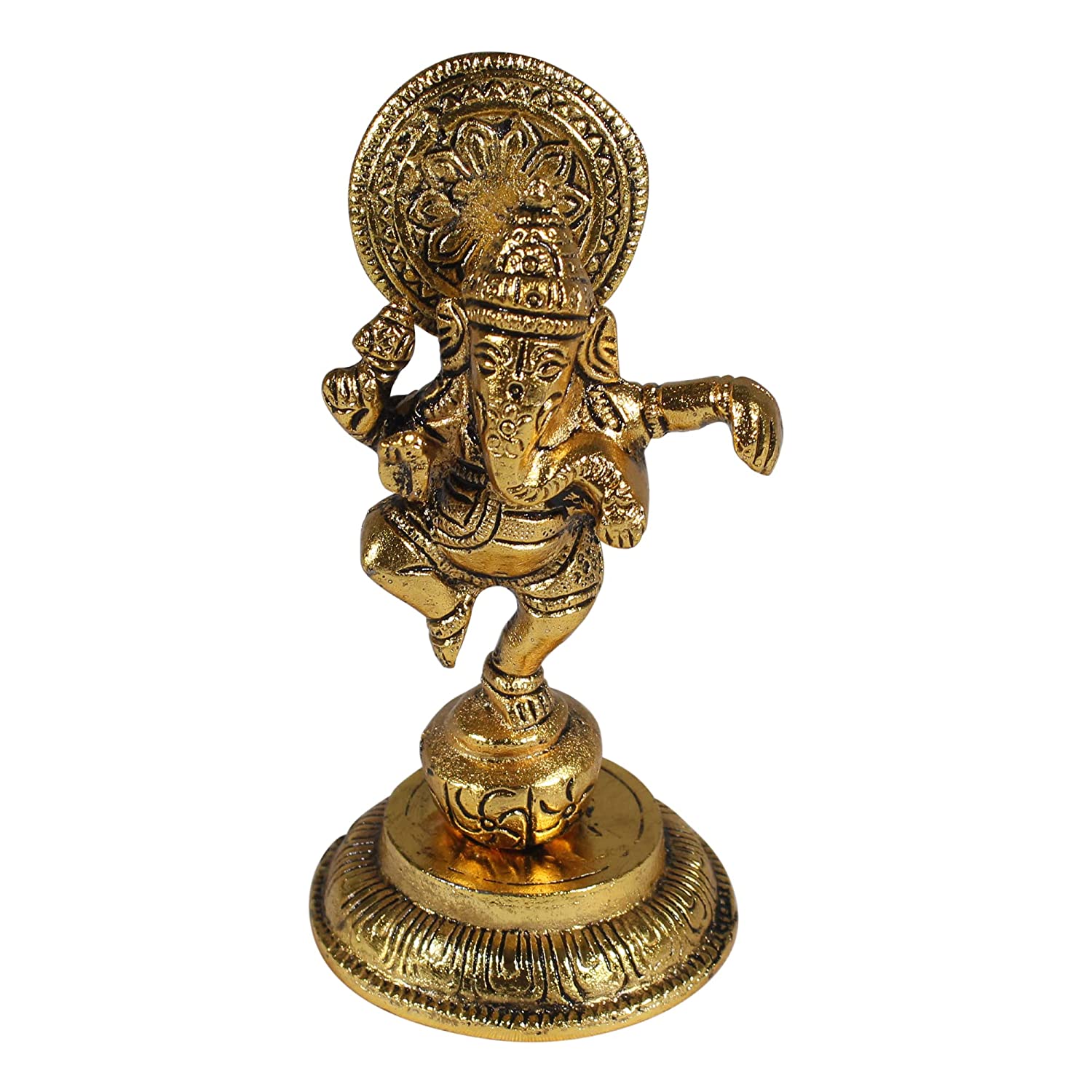 DreamKraft White Metal Gold Polish Dancing Ganesha Idol (Size: 15 cm X 5 cm - Golden)