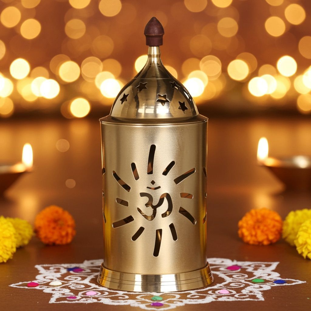 Brass Table Decor Oil Lamp, Deepak  - Handcrafted Brass Deepak for Worship, Height : 6.5 Inch (ZMAS541 C)