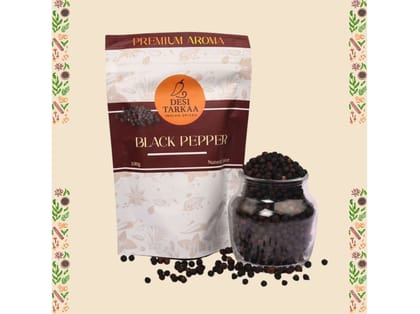 Desi Tarkaa Black Pepper (Kali Mirch), Premium Whole Peppercorns, Strong Aroma & Bold Flavor, Ideal for Cooking & Seasoning - 100g