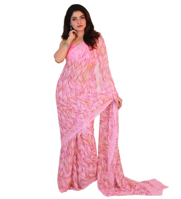 GENERIC Women's Georgette Printed Saree With Unstitched Blouse 5.5Mtr (Pink)-PID67516