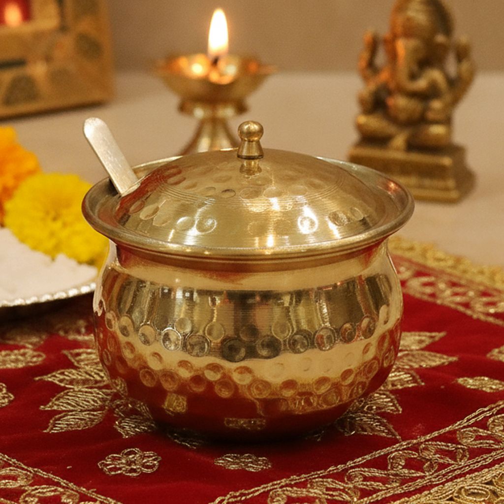 Pure Brass Mishri Pot for Pooja & Kitchen Storage (BCMAS204 B)