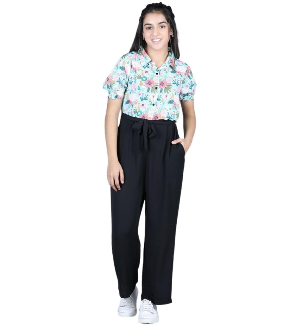 Girl's Polyester Floral Short Sleeves Jumpsuit