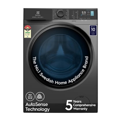 Electrolux 9kg 5 Star Front Load Washing Machine, 5 Year Warranty, AutoSense Technology, Full Load Vapour Wash, Hygienic Care, Woolmark, EcoInverter Motor, UltimateCare 500, EWF9024R5SB, Dark Silver Electrolux 9kg 5 Star Front Load Washing Machine, 5 Yea