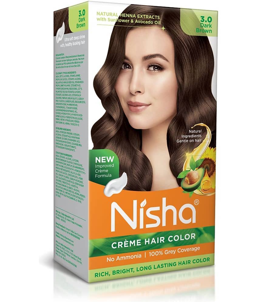 Nisha Creme Hair Color 3.0 Dark Brown 120g, Permanent Hair Color for Women & Men, Ammonia Free Hair Colour