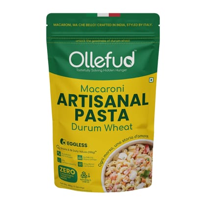 Ollefud Artisanal Macaroni Pasta | Italian Pasta | Durum Wheat | Rich in Protein & Fiber | No Preservative | Slow Dried up to 22hrs | Bronze Die Cut | 450g Ollefud Artisanal Macaroni Pasta | Italian Pasta | Durum Wheat | Rich in Protein & Fiber | No Preservative | Slow Dried up to 22hrs | Bronze Die Cut | 450g