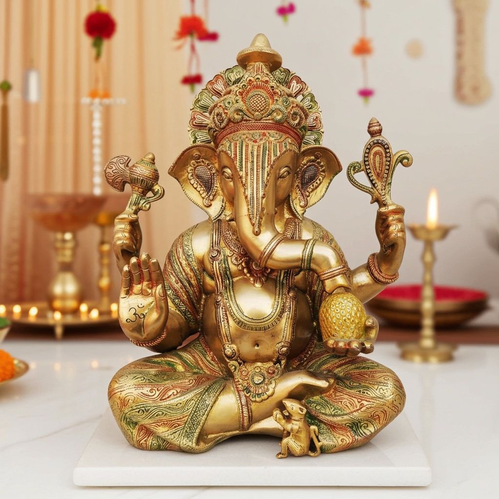 Brass Showpiece Ganesh Ji Colour God Idol Statue (BSMAS492 A)