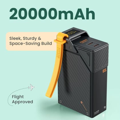 Portronics Halley 20K 20000mAh 65W Fast Charging Power Bank with Dual USB-C PD Ports, LED Display & Strong Lanyard | Compatible with iPhone, Android, iPad, MacBook & Tablets (Random Color)