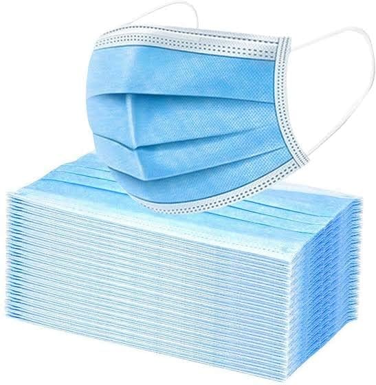 Disposable Face Masks, 3-Ply with Melt Blown Layer, Blue, Pack of 50