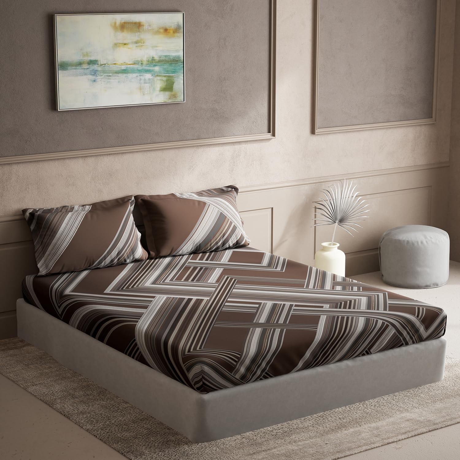 DDECOR - Cherish Collection 100% Cotton Geometric Pattern 150TC Super King |274 CM X 274 CM| Brown