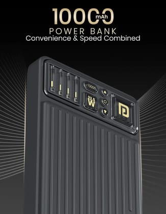 Portronics Luxcell Bind Mini 10K 10000mAh Nano Power Bank with In-Built Type-C PD & 8-Pin Cable | 22.5W Fast Charging | USB-A Mach Output | LED Battery Indicator | Portable Charger for iPhone, Android & More