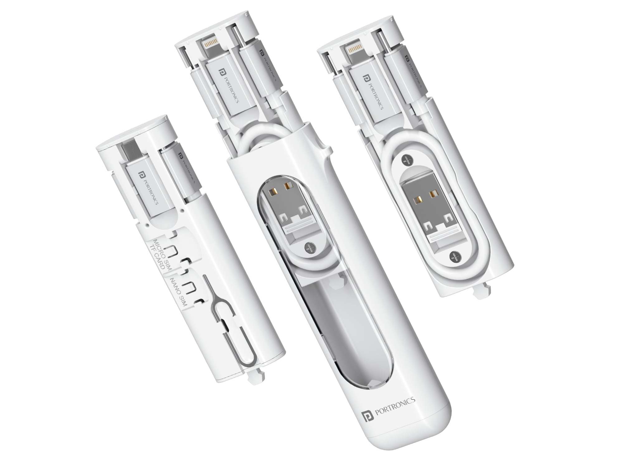 Portronics Snapcase 4 Type C to Type C Cable, Micro , 8 Pin, USB-A Extension, SD Card , Sim Card Slot, SIM Ejector Pin