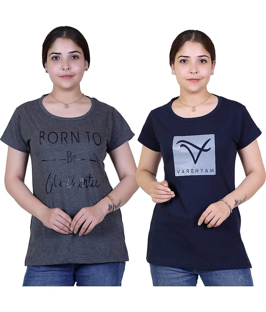 Varenyam Women Cotton Regular Fit Round Neck T-Shirt ( Grey )
