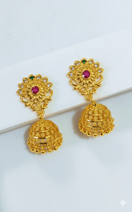 Mishti Creations Gold Colour Plated Traditional Floral Jhumka Earrings for Women