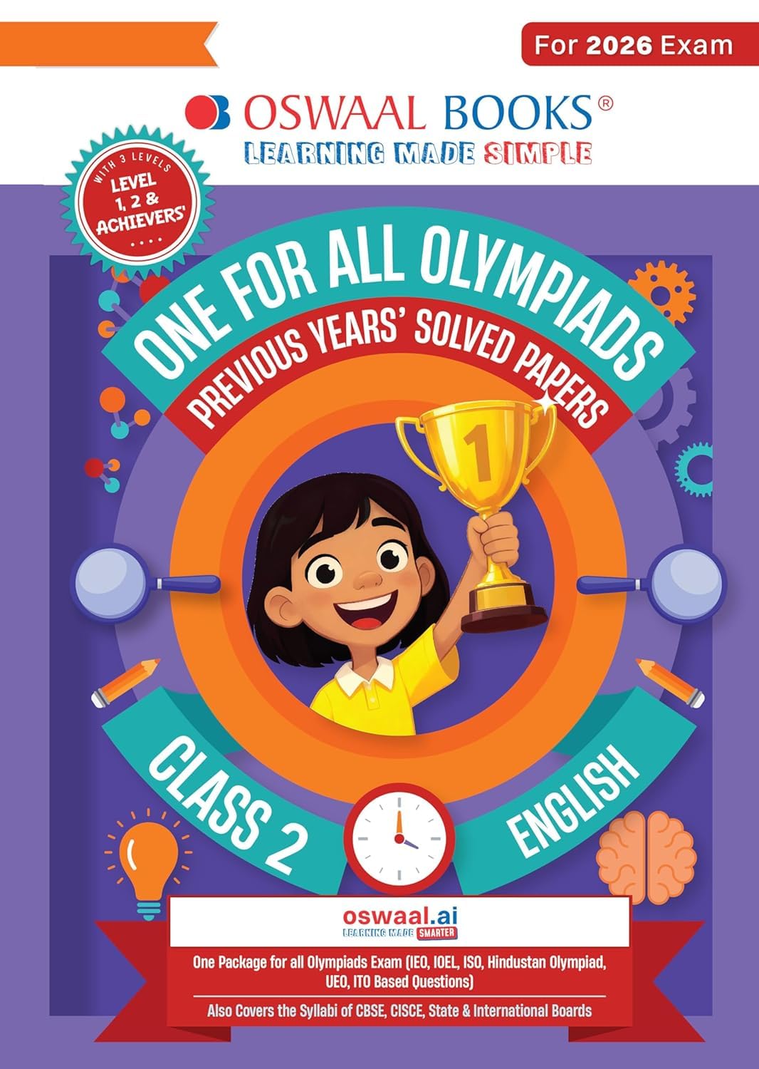 Oswaal One for all Olympiads previous year solved paper prep Guide English class 2 Exam-2 June 2026