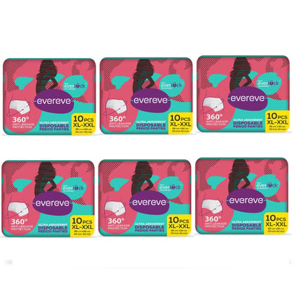 Evereve Ultra Absorbent Disposable Period Panties, Xl-Xxl, 6X10's Pack, 0% Leaks, Sanitary Protection For Women & Girls, Maternity Delivery Pads, 360? Protection, Postpartum & Overnight Use, Heavy Flow, Pack Of 60 Evereve Ultra Absorbent Disposable Period Panties, Xl-Xxl, 6X10's Pack, 0% Leaks, Sanitary Protection For Women & Girls, Maternity Delivery Pads, 360? Protection, Postpartum & Overnight Use, Heavy Flow, Pack Of 60