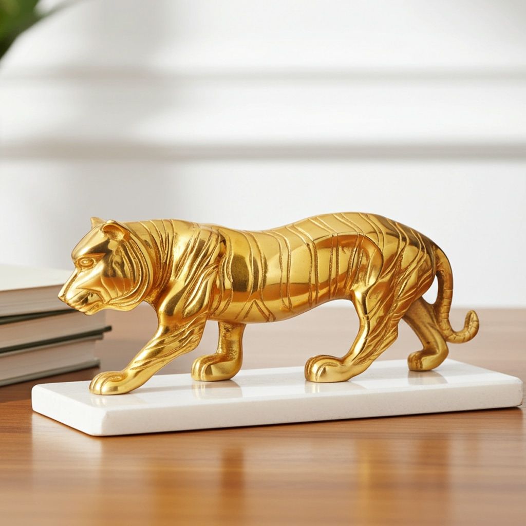 Aluminium Home Decorative Tiger Showpiece Statue (ANMAS261 G)