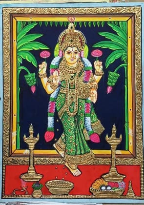 Tanjore painting of Goddess Griha Lakshmi By Authentic Handcrafting Method (Size 20x16)