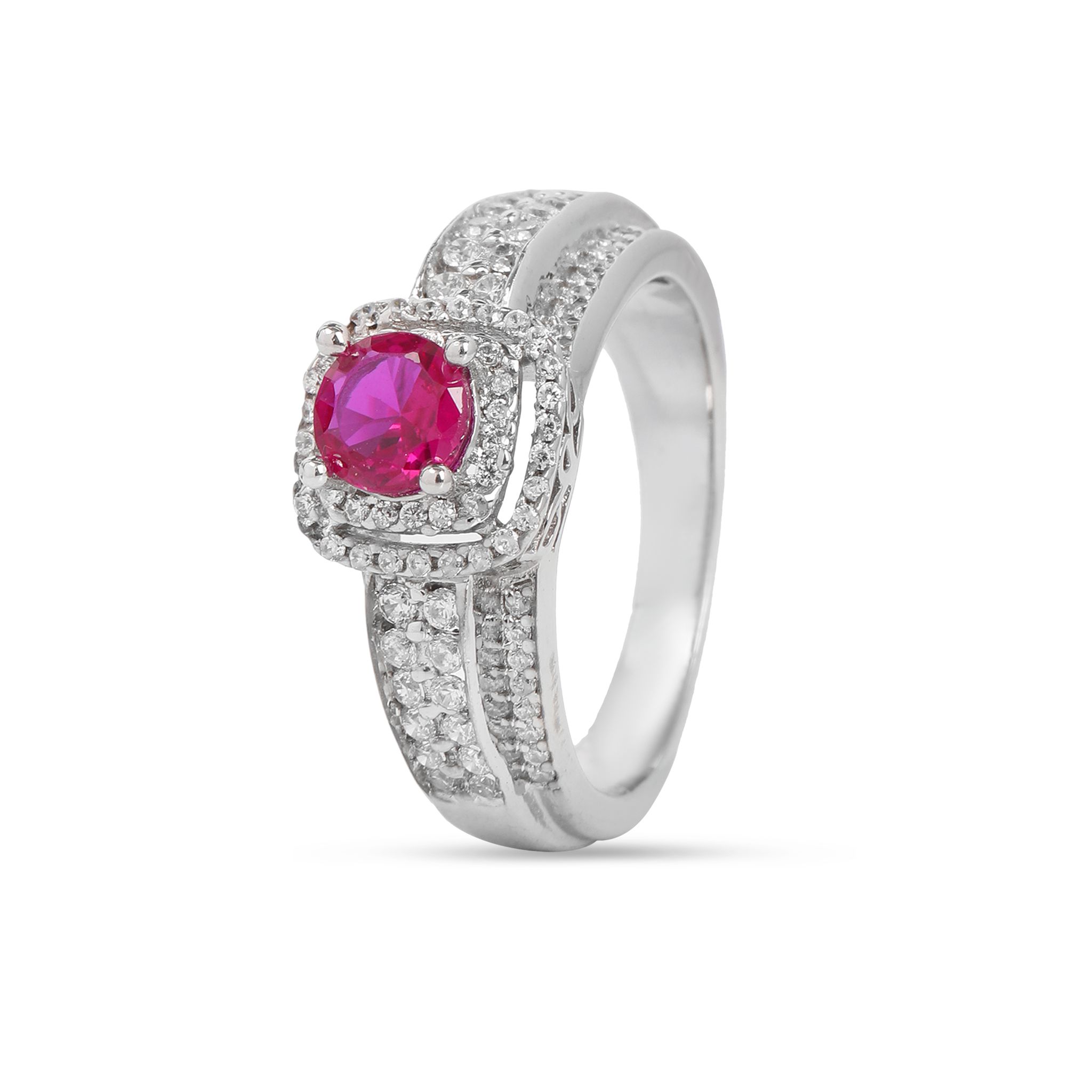Sterling Silver Pink Gemstone Ring for Women | Halo Design with Cubic Zirconia Accents | Elegant Statement Jewelry I Weight - 5.34 g
