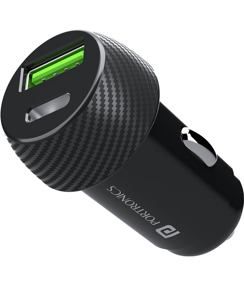 Portronics 20W Car Power 7 Car Charger with Dual Output (Type-C PD + USB), Fast Charging, Adapter Compatible for Most Cars & Cellular Phones (Black)
