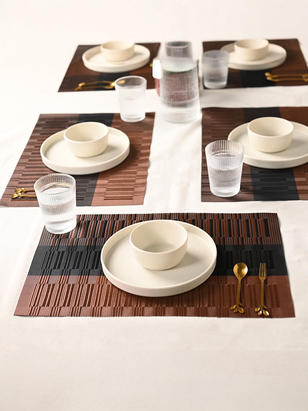 Elegant Brown & Black Woven PVC Dining Table Placemats - Set of 4