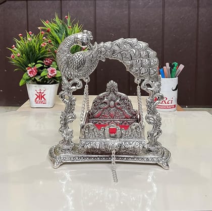 DreamKraft Silver Plated Metal Laddu Gopal Jhulla - Janmashtami Festive