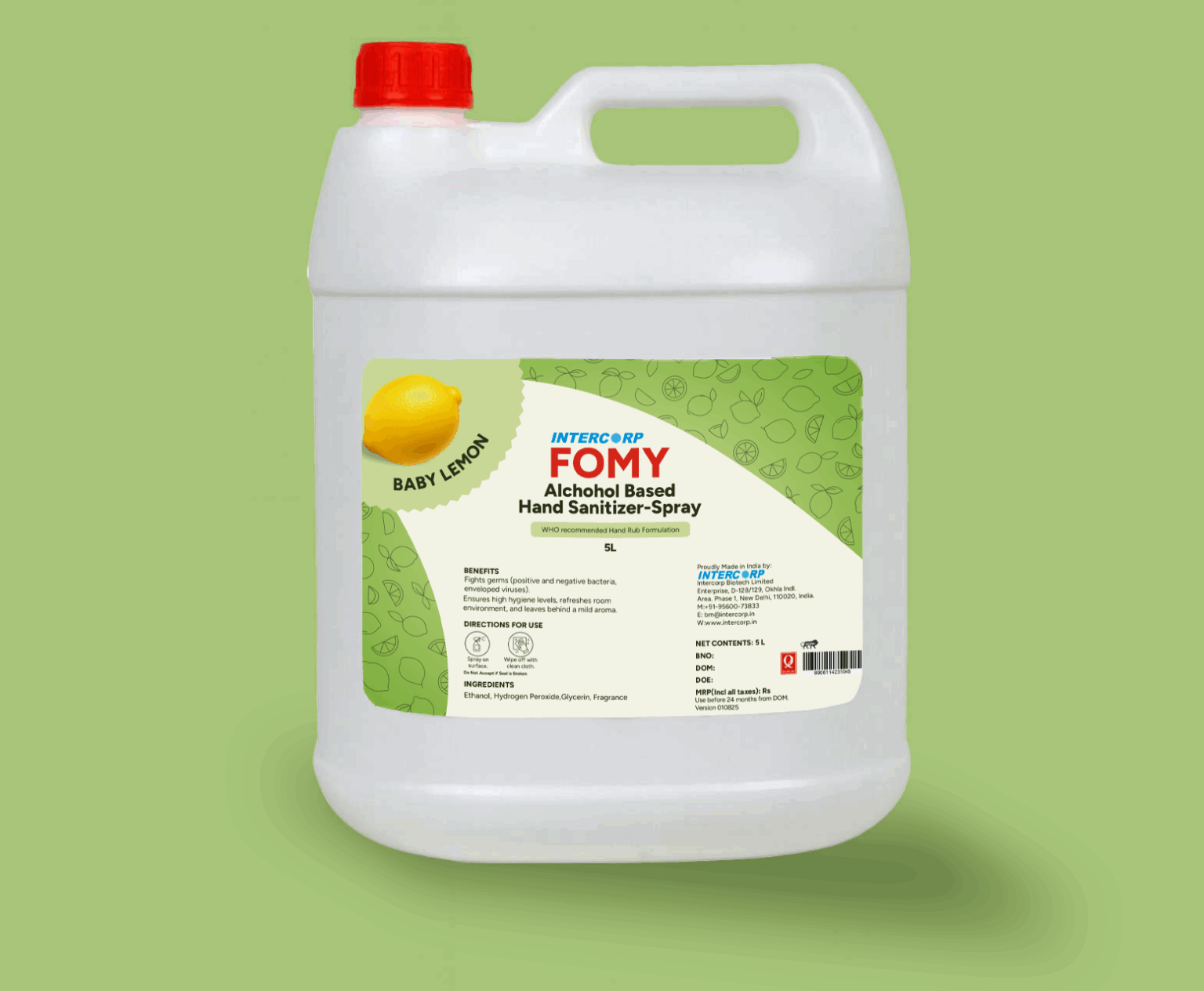 INTERCORP FOMY 75% Isopropyl Alcohol-based Hand Rub Sanitizer and Disinfectant, 5 Liter Jumbo Saver Pack (Lemon)