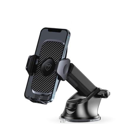 Tukzer Universal Car Mount Mobile Holder Stand| Strong Suction Cup, Double Shift Locking for Dashboard Windshield| Quick Touch Release, Long Telescopic Arm, 360° Rotatable Head| for All Mobile Phones,Black Black