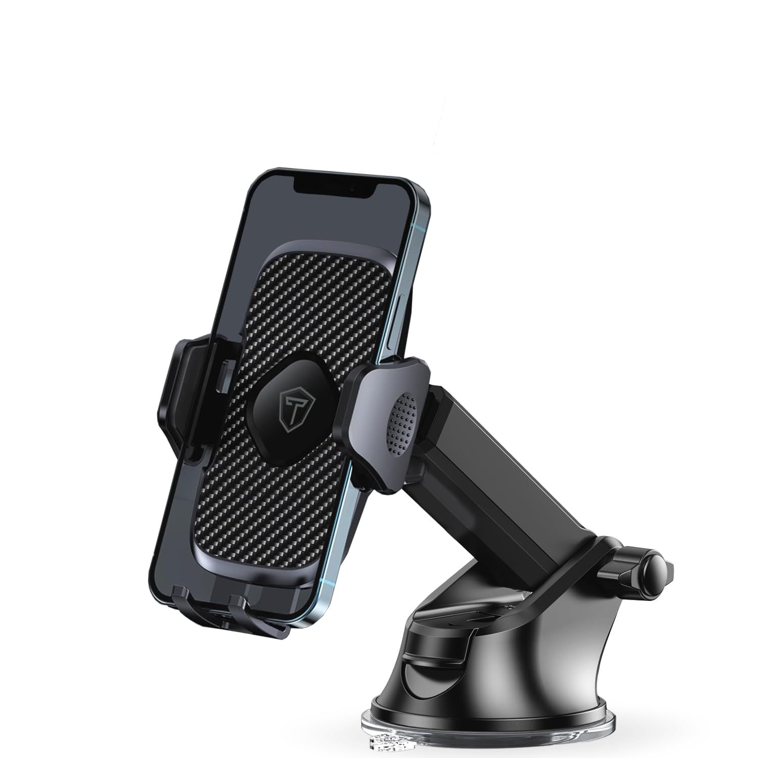 Tukzer Universal Car Mount Mobile Holder Stand| Strong Suction Cup, Double Shift Locking for Dashboard Windshield| Quick Touch Release, Long Telescopic Arm, 360° Rotatable Head| for All Mobile Phones,Black Black