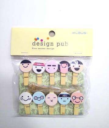 Wooden Photo Clips - Smiley2 - 10 Pcs Set Wooden Photo Clips - Smiley2 - 10 Pcs Set