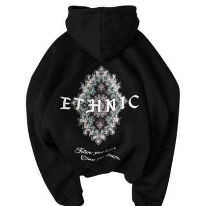 Ami Bolchi Mens Ethnic Printed Winter Hoodie  Black Premium Hooded Sweatshirt with Kangaroo Pocket