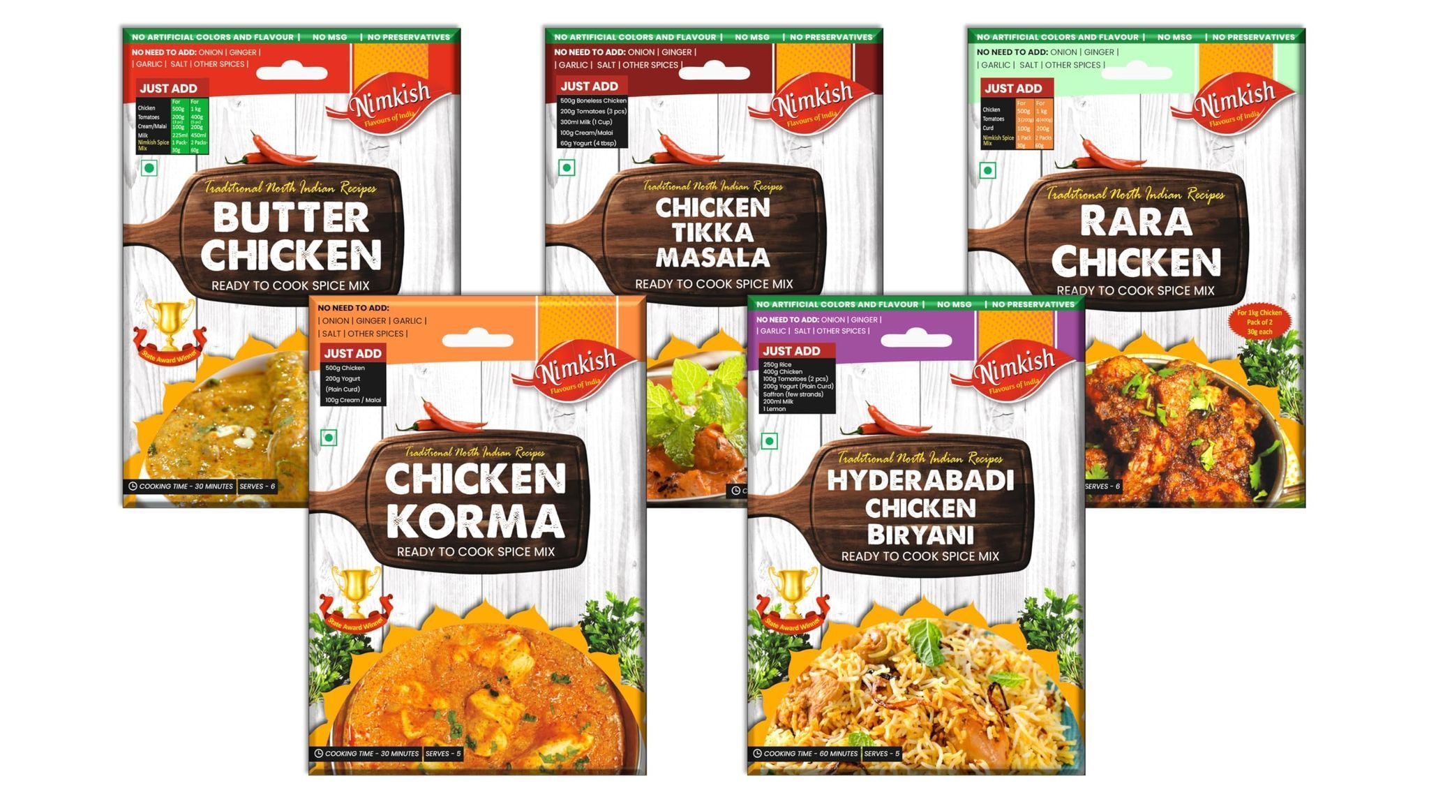 Nimkish Chicken Spice Mix Combo Pack of 5 | Ready-to-Cook Murgh Masala Premix | Authentic Indian Chicken Recipes
