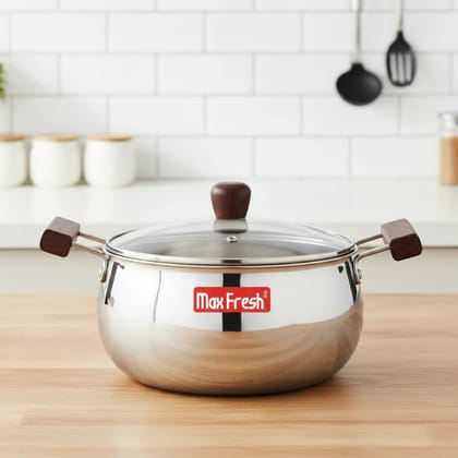 Maxfresh Triply Handi with Glass Lid Stainless Steel Cookware