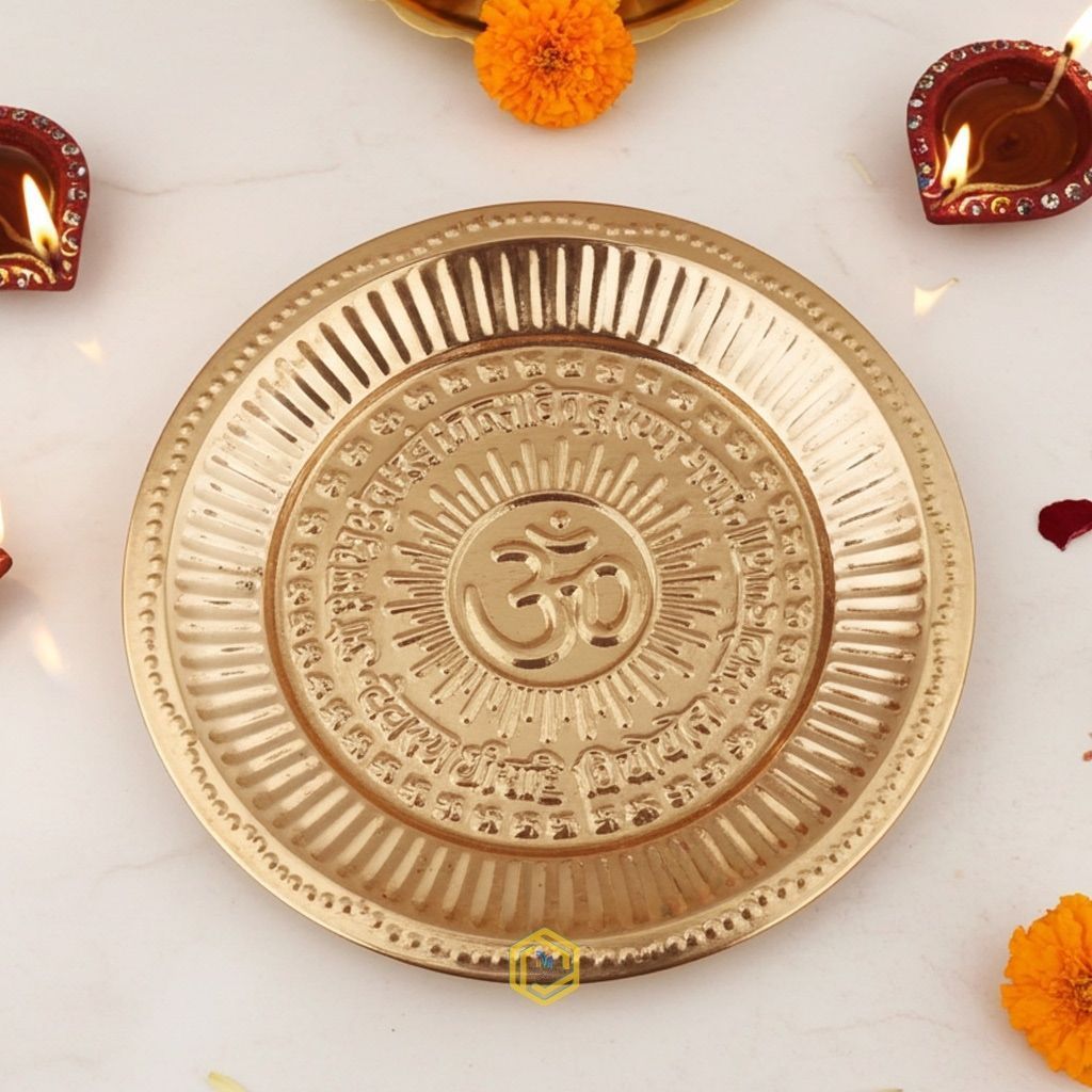 Copper Om Design Puja Plate Design (ZMAS230 C)